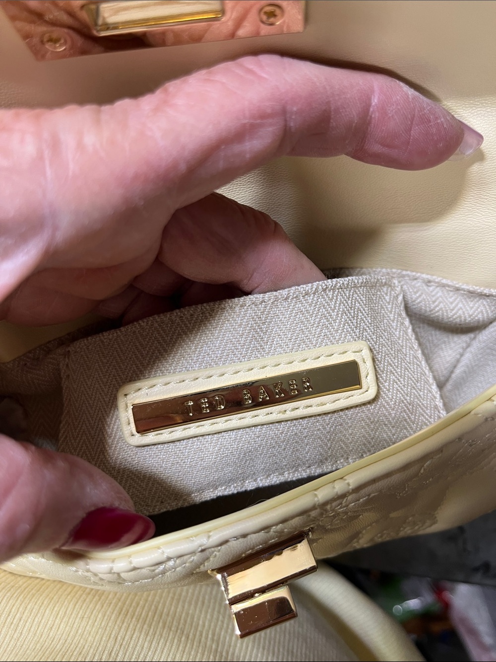 Ted Baker Pale Cream Quilted Top-Handle Mini Bag with Chain Strap - Picture 5 of 9